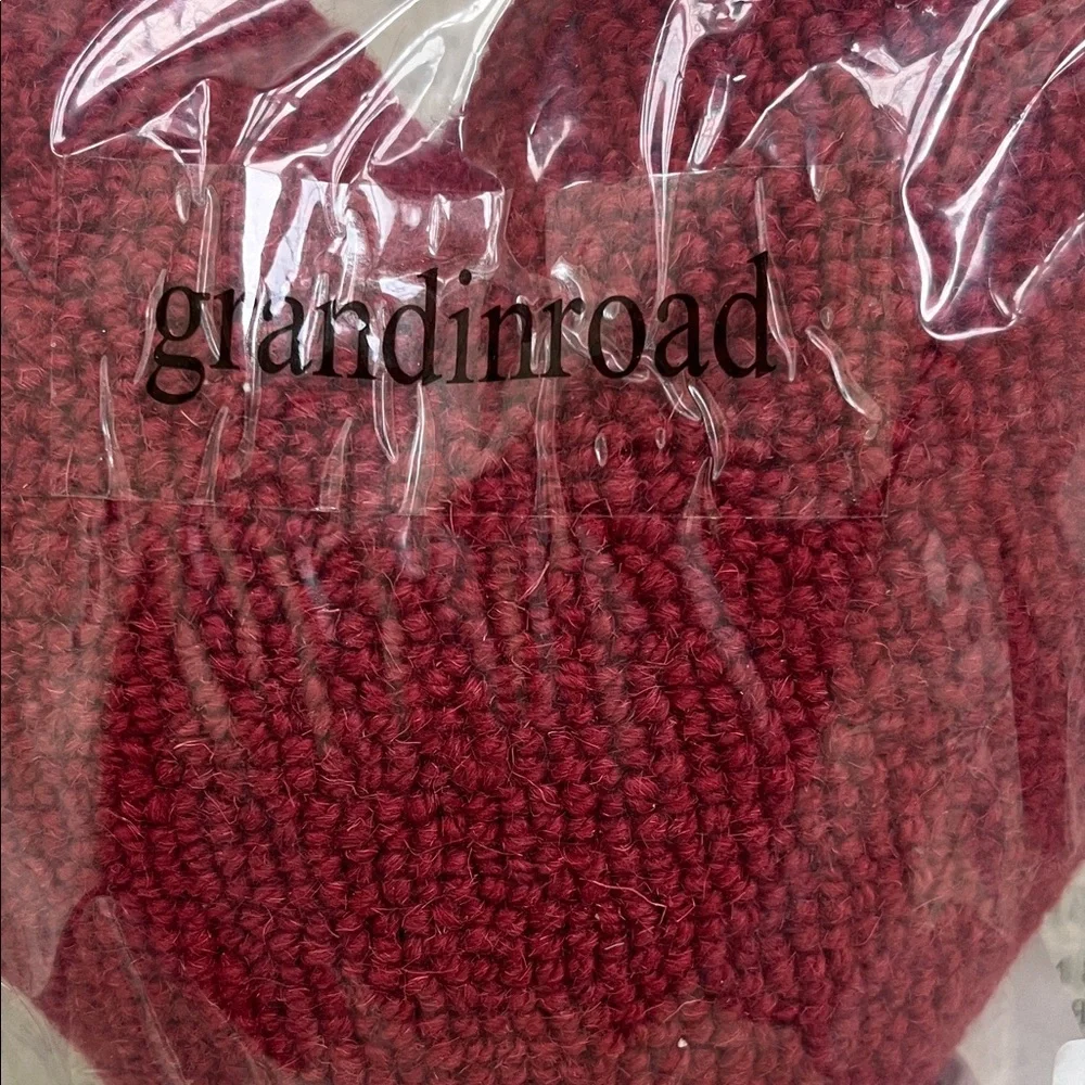 New Grandin Road Red Heart Pillow Mini Small Love Peking Hand Hooked Wool Gift